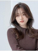 大人かわいい前髪セシルカットココアブラウンフリンジウェーブ