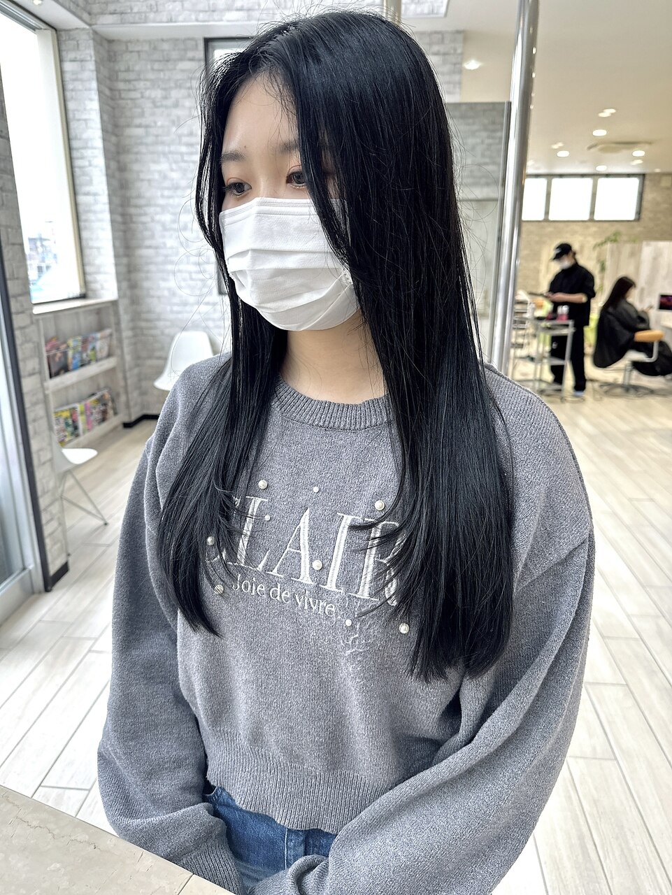 ☆韓国ヘアロングレイヤーブルーブラック小顔ワンカール：L214998087