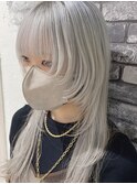 ホワイトシルバーフェイスレイヤーロングウルフ