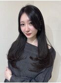 顔まわりレイヤー 艶カラー 暗髪 韓国風 髪質改善 福岡美容室