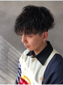 メンズカットツーブロックショートツイストスパイラルパーマ
