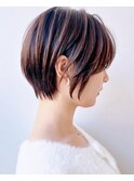 say.ショートボブひし形ショートダークレッドコーラルオレンジ