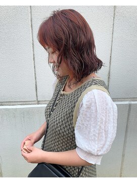 ナルヘアー 越谷(Nalu hair) キュートなボブパーマ×ピンクオレンジカラー