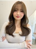 韓国風前髪/シルキーベージュ/グレージュカラー/斜めバング