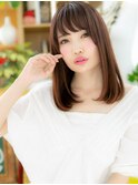 斜めバングミルクティーピンク内巻きセミディc6上尾20代30代40代