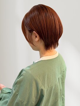 ヘアーメイク グロー(hair make grow) ショートボブ オレンジブラウンカラー 30代 顔周りカット 艶髪