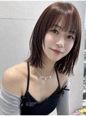大人ボブ渋谷顔まわりレイヤーカットミディアムボブベージュ
