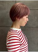 ショート ショートボブ ピンクブラウン ピンクベージュ 美髪