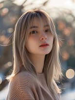 ムウ 難波(MOU)&nbsp;ミディアムレイヤーボブルフ小顔ワンレンミルクティーアッシュ