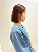 切りっぱなしボブ×前髪なし×オレンジカラー