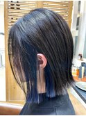 小顔大人可愛い小顔ミディアムインナーカラーブルー20代30代40代