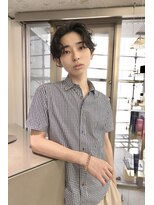 メンズレコ 渋谷(MEN'S LECO)&nbsp;センターパートニュアンスパーマフェザーパーマブルーブラック