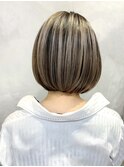 大人ショートボブハイライトカラーミルクティーグレージュK09-07