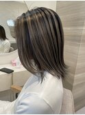 ワンレン　黒髪カタログ　ボブルフ　小顔に見せるヘア