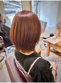 オレンジカラー 外ハネボブ くびれボブ 暖色カラー