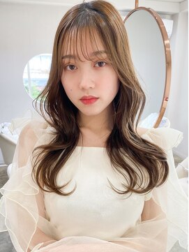 レア 表参道(L'ea) くびれヘアアプリコットオレンジ夏ヘアハイライトカラー韓国ヘア