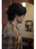 メンズ波巻きスパイラルパーマウルフカット韓国ヘア眉毛カット
