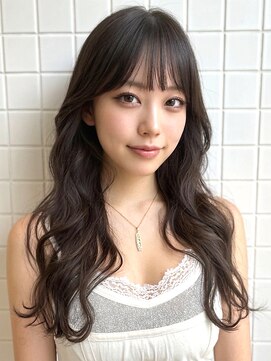 オンフ(ONFFO) ダークブラウン コテ巻き風パーマ 前髪カット ロング 艶髪 20代
