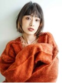 くびレイヤーエモージュ前髪モテベージュレイヤーミディ/国分寺