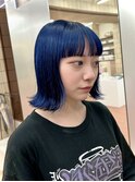 インディゴブルー切りっぱなしボブハイトーンデザインカラーYUKI