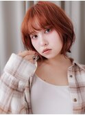 大人ガーリーチェリーレッドエアウェーブパーマY戸頭20代30代