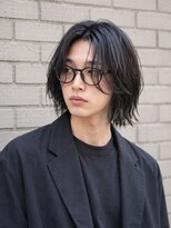 メンズ ルシードスタイル アウラ 松戸市五香(LUCIDO STYLE Aura)&nbsp;ロングバングメガネメンズ無造作ボブ前髪なしハーフアップ