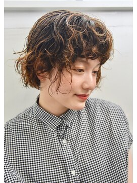 ユノ(juno) 【juno】おしゃれくるくるパーマ♪ミニボブベージュカラー