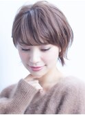 大人可愛い小顔美髪ツヤ感前下がりショートボブ丸みショートA4