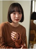 ミディアムヘア/斜めバング/グレージュカラー/新宿