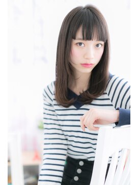 ミック ヘアアンドメイク アップ 駒込店(miq Hair&Make up) 黒髪前髪パッツンうぶバング大人ガーリーエアストレートb1