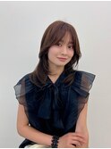 大人っぽ韓国オリーブカラーベージュ前髪顔まわりレイヤー