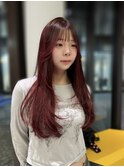 ボルドーカラー レイヤーカット 顔周りレイヤー 韓国ヘア