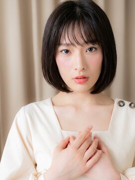 モッズヘア 越谷(mod's hair) 小顔シースルーバング黒髪艶感ストレート前下がりボブ30代40代W