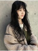 切りっぱなしボブエアリーロング美髪ピンクブラウン癖毛風パーマ