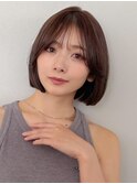 うるツヤ暗めカラーグランマッシュデジタルパーマ薄めバング