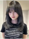 ミディアムレイヤー&韓国風地毛カラーオリーブグレージュ