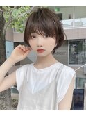 大人可愛い耳かけショートボブダークアッシュブラウン毛先パーマ