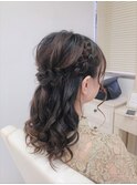 編み込みハーフアップ