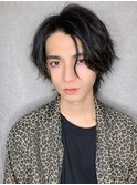 ネオウルフかきあげばんぐ　ナチュラル黒髪　オシャレ感