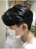 ニュアンスパーマツーブロックメンズマッシュパーマメンズカット