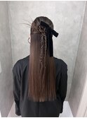 カチモリアレンジ ハーフアップ リボン 参列ヘア ライブヘア