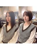 大人綺麗な小顔襟足スッキリショートボブ　30代40代50代