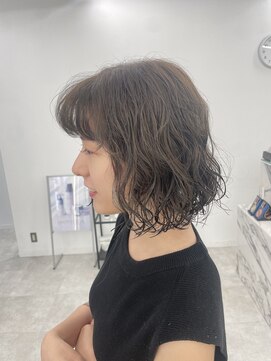 ブラウン(Brown) ゆるふわボブパーマ×グレージュカラー