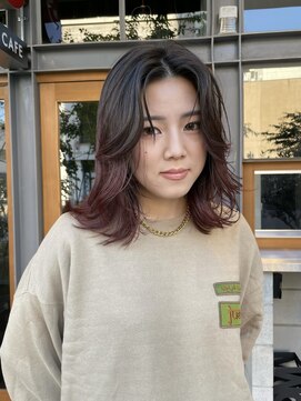 ラパンセヴェール(LA PENSEE VERT) フェイスレイヤー顔周りカット×カシスレッド