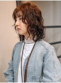 ニュアンスパーマ スパイラルパーマ ブラウン 顔回りレイヤー
