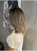 バレイヤージュ ミディアムレイヤー ロブ レイヤーカット