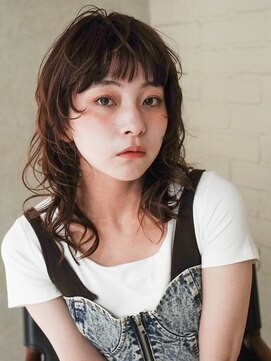 レジュアル(RESSUAL) ガッツリレイヤー ミディアムパーマ ハッシュカットグレージュ