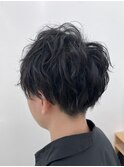 20代30代韓流☆ツイストパーマショートマッシュアッシュブラック