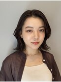 透明感カラー 似合わせ　小顔ボブ 暗髪カラー　前髪なし