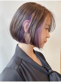 【morio 原宿】ミニボブショート　インナーカラーラベンダー